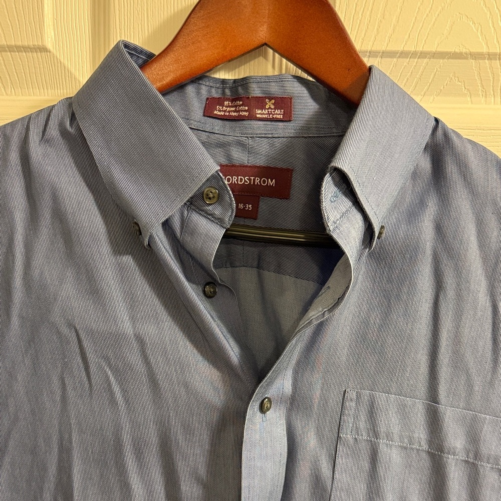 Nordstrom Classic Blue Button-Down Shirt Smart Care 16-35